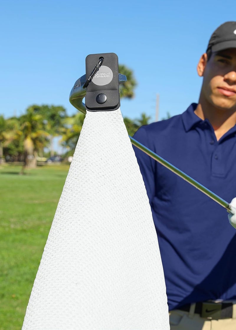 Playing It Forward Magnetic Golf Towels for Golf Bags with Clip & Ultra Strong Magnet - Waffle Weave Microfiber Towel for Secure Hold on Bags & Carts - Ideal Club Cleaner & Accessories - White - Image 4